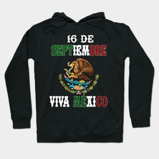 Playera16 de Septiembre con Escudo de Mexico Fiestas Patrias Independencia de Mexico Hoodie